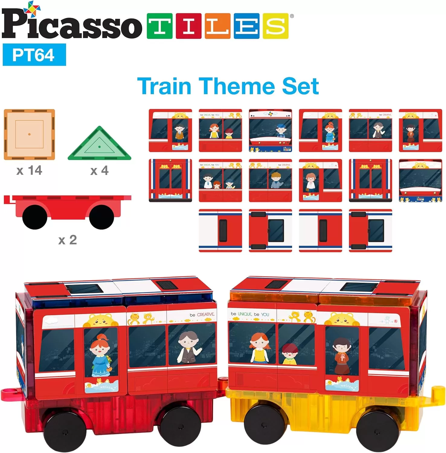 imagePicassoTiles Magnet Building Blocks STEM Learning Construction Toy Set Early Education Kit 3in1 Rocket School Bus Train Theme StickOn Puzzle Pretend Play Magnetic Tiles Kids Building Block Toys