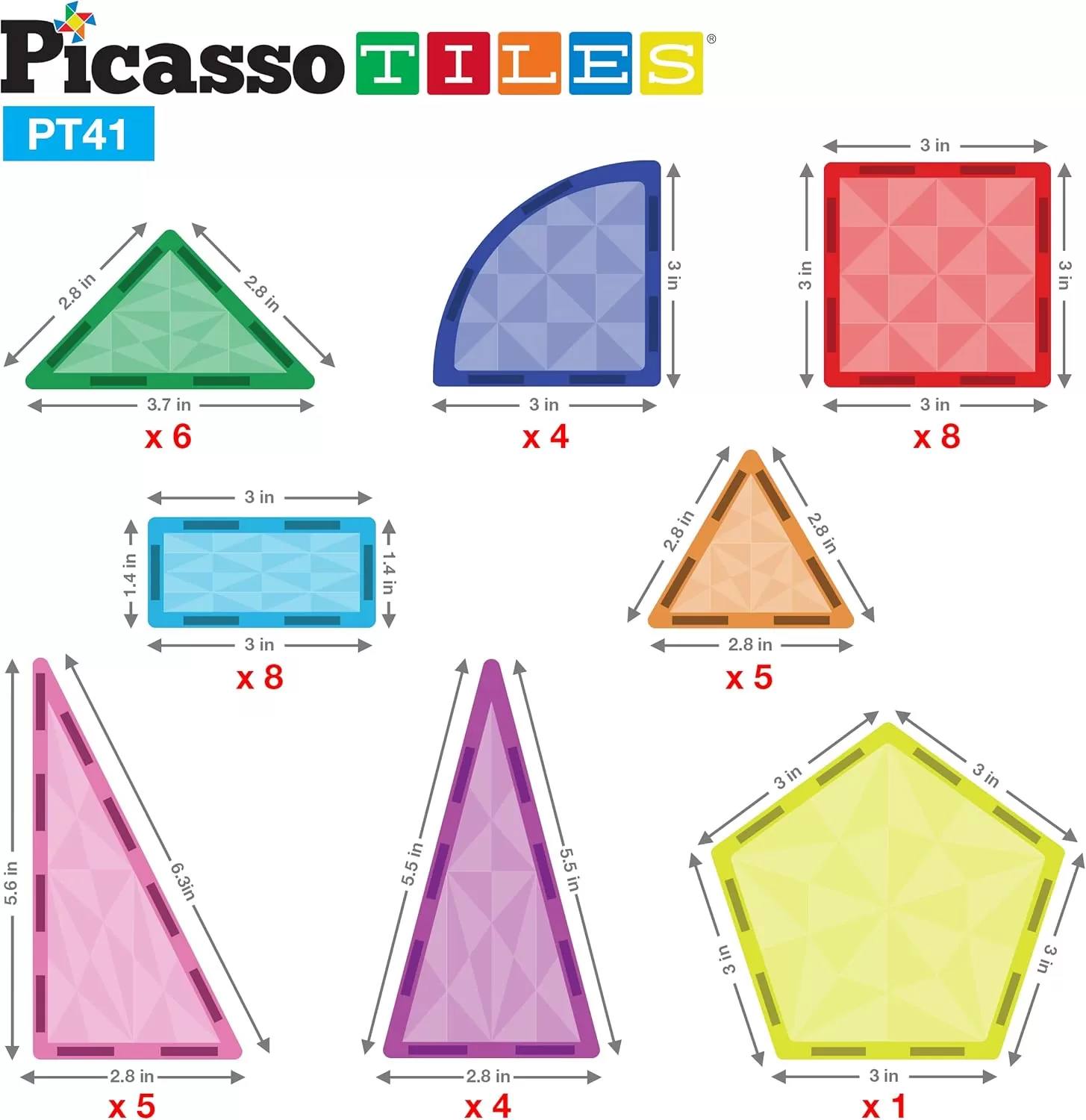 imagePicassoTiles Magnetic Tiles Building Block Construction Toy Set Prism Magnet Tile Blocks STEM STEAM Learning Kit Early Education Builder Playset Toys for Children Toddler Boy Girl Age 3 PT41