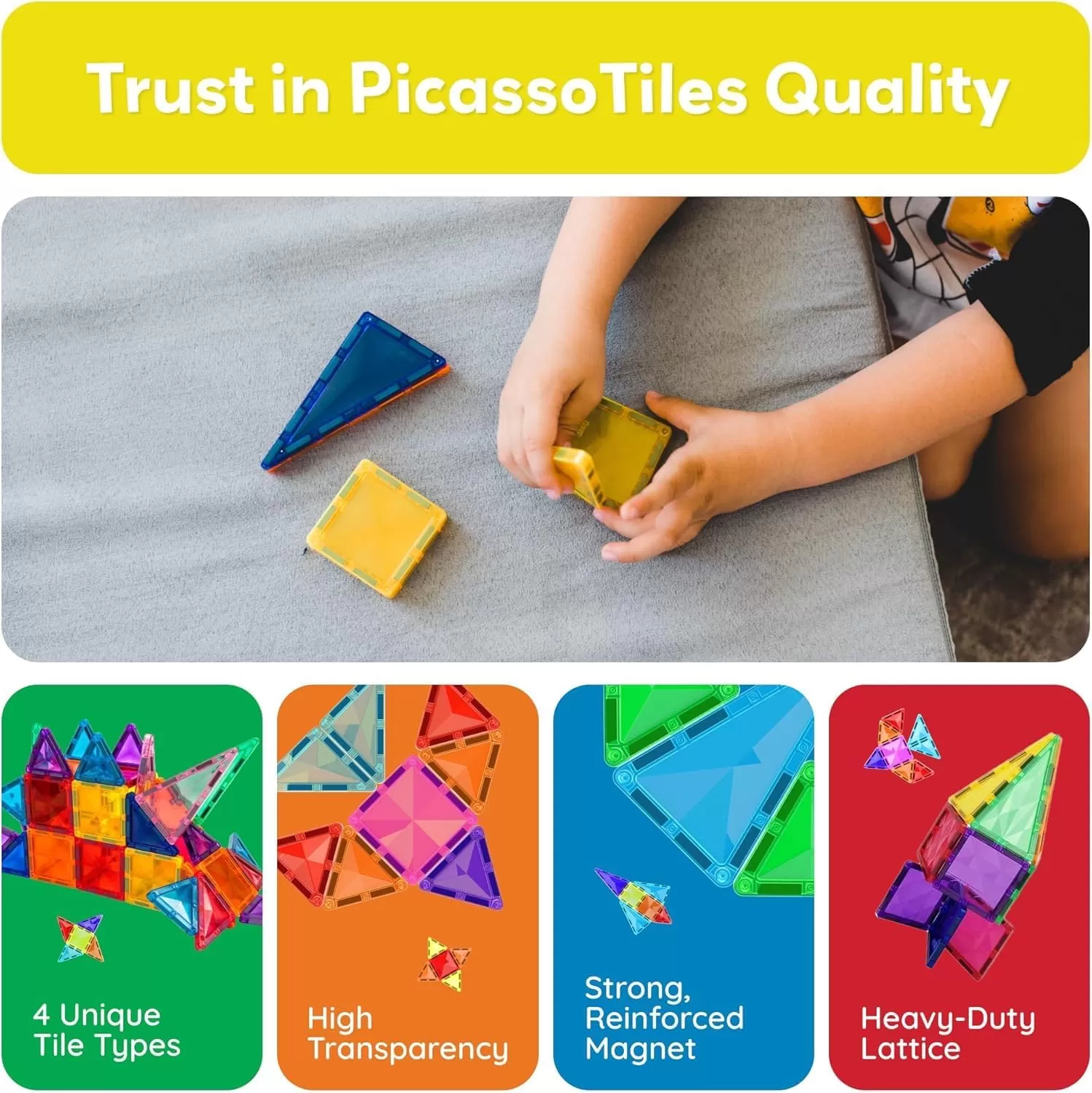 imagePicassoTiles Magnetic Tiles Building Blocks Mini Size Diamond Series Magnet Toys Travel Size OnTheGo Magnets Construction Sensory Toys Gifts Educational Set STEM Learning Kit Playset PTM40