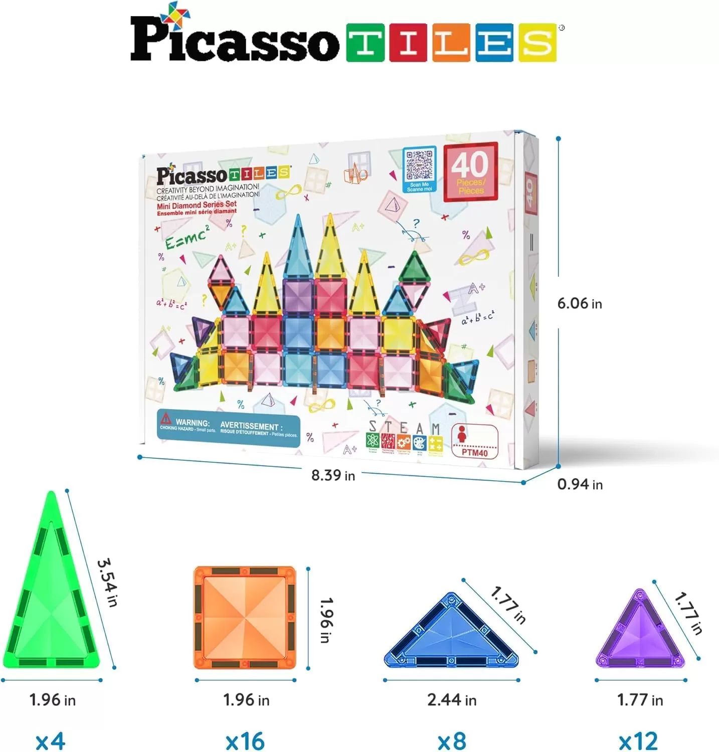imagePicassoTiles Magnetic Tiles Building Blocks Mini Size Diamond Series Magnet Toys Travel Size OnTheGo Magnets Construction Sensory Toys Gifts Educational Set STEM Learning Kit Playset PTM40