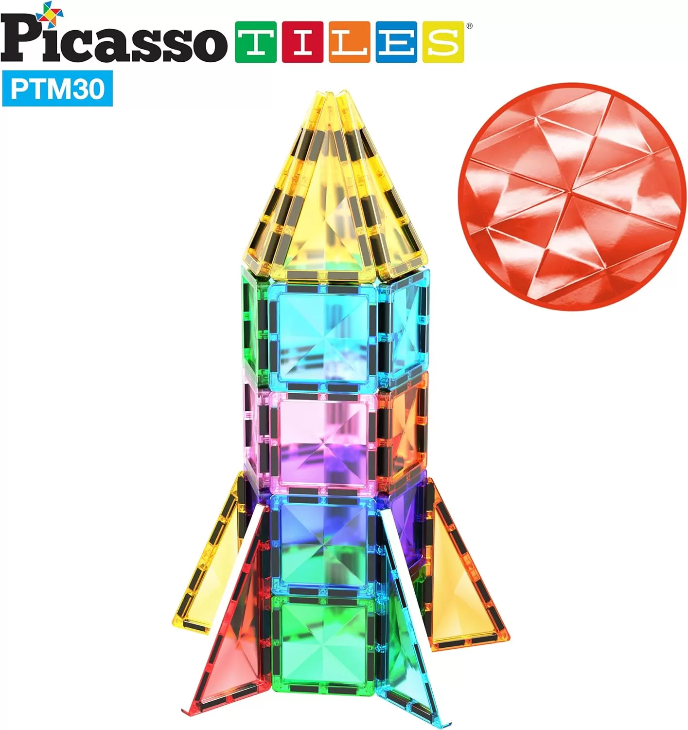 imagePicassoTiles Mini Size Magnetic Tiles Sensory Magnet Toys Diamond Series Construction Building Blocks Set STEM Learning Travel Size Educational Toy for Kids Boys Girls Toddlers Age 3 PTM30