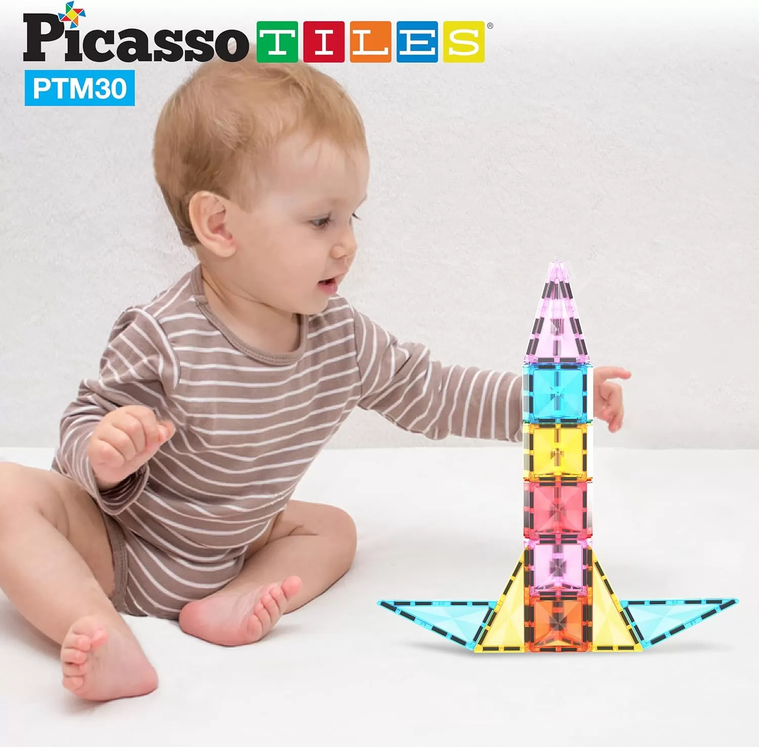 imagePicassoTiles Mini Size Magnetic Tiles Sensory Magnet Toys Diamond Series Construction Building Blocks Set STEM Learning Travel Size Educational Toy for Kids Boys Girls Toddlers Age 3 PTM30