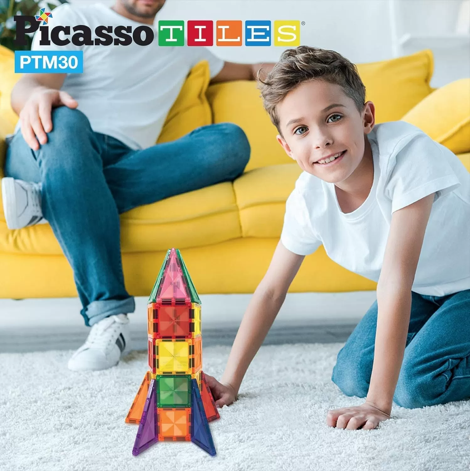 imagePicassoTiles Mini Size Magnetic Tiles Sensory Magnet Toys Diamond Series Construction Building Blocks Set STEM Learning Travel Size Educational Toy for Kids Boys Girls Toddlers Age 3 PTM30