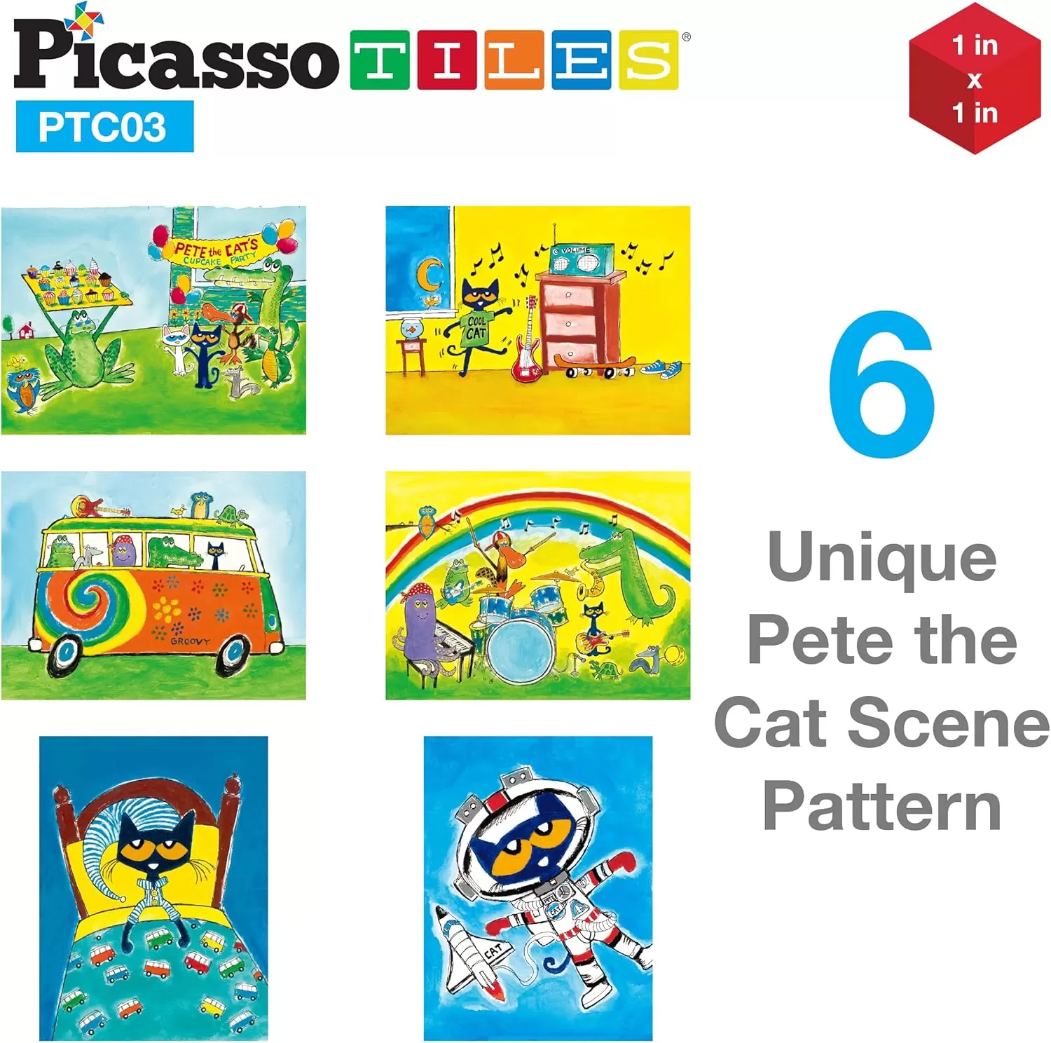 imagePicassoTiles Pete the Cat Magnet Puzzle Building Block Cubes 6 Cartoon Themed Brain Teaser Puzzles Mix and Match Magnetic Playset STEM Educational Toy Set Preschool Sensory Toys Toddlers Ages 3 PTC03