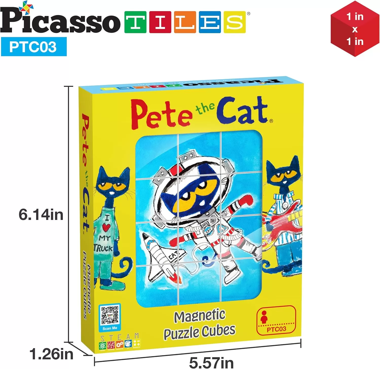 imagePicassoTiles Pete the Cat Magnet Puzzle Building Block Cubes 6 Cartoon Themed Brain Teaser Puzzles Mix and Match Magnetic Playset STEM Educational Toy Set Preschool Sensory Toys Toddlers Ages 3 PTC03