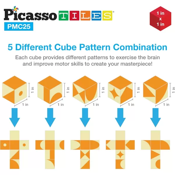 imagePicasso Cubes 25 Piece Magnetic Puzzle Game Magic Cube Puzzles Brain Teaser Set Kids Toy Magnet Pattern Block Matching Toys with Free Ideabook 150 Inspirations Included STEM Learning Early Education