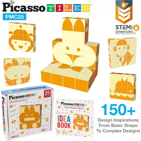 imagePicasso Cubes 25 Piece Magnetic Puzzle Game Magic Cube Puzzles Brain Teaser Set Kids Toy Magnet Pattern Block Matching Toys with Free Ideabook 150 Inspirations Included STEM Learning Early Education