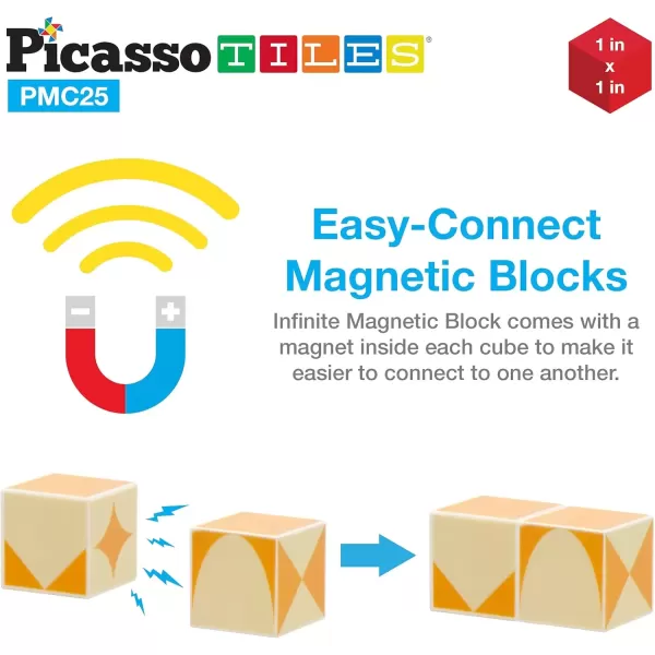 imagePicasso Cubes 25 Piece Magnetic Puzzle Game Magic Cube Puzzles Brain Teaser Set Kids Toy Magnet Pattern Block Matching Toys with Free Ideabook 150 Inspirations Included STEM Learning Early Education