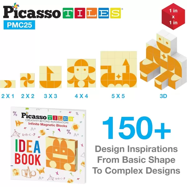 imagePicasso Cubes 25 Piece Magnetic Puzzle Game Magic Cube Puzzles Brain Teaser Set Kids Toy Magnet Pattern Block Matching Toys with Free Ideabook 150 Inspirations Included STEM Learning Early Education