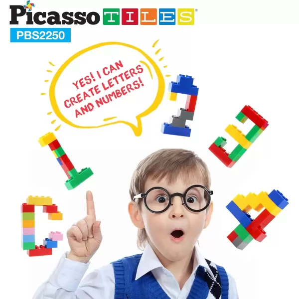 imagePicassoTiles 100 Piece Large Construction Brick Building Blocks STEM Bricks Toy Set Creative Learning Early Education Playset 5 Colors 4 Unique Shapes Mix ampamp Match Toys for Kids Boys Girls Child Age 3PBS2250