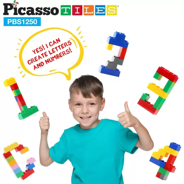 imagePicassoTiles 100 Piece Large Construction Brick Building Blocks STEM Bricks Toy Set Creative Learning Early Education Playset 5 Colors 4 Unique Shapes Mix ampamp Match Toys for Kids Boys Girls Child Age 3PBS1250