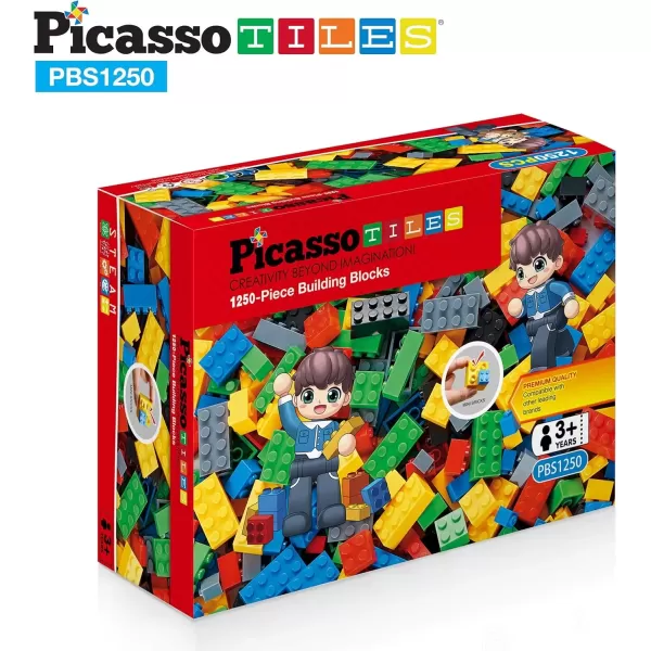 imagePicassoTiles 100 Piece Large Construction Brick Building Blocks STEM Bricks Toy Set Creative Learning Early Education Playset 5 Colors 4 Unique Shapes Mix ampamp Match Toys for Kids Boys Girls Child Age 3PBS1250