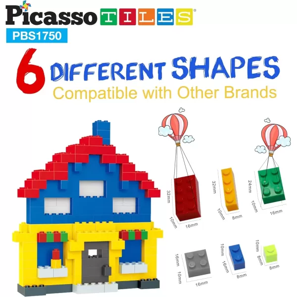 imagePicassoTiles 100 Piece Large Construction Brick Building Blocks STEM Bricks Toy Set Creative Learning Early Education Playset 5 Colors 4 Unique Shapes Mix ampamp Match Toys for Kids Boys Girls Child Age 3PBS1750