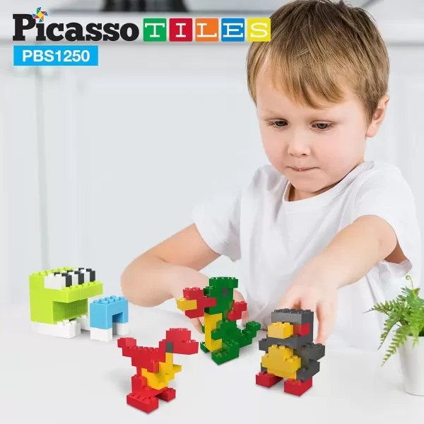 imagePicassoTiles 100 Piece Large Construction Brick Building Blocks STEM Bricks Toy Set Creative Learning Early Education Playset 5 Colors 4 Unique Shapes Mix ampamp Match Toys for Kids Boys Girls Child Age 3PBS1250