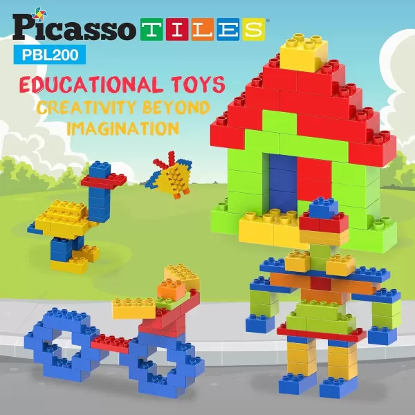 imagePicassoTiles 100 Piece Large Construction Brick Building Blocks STEM Bricks Toy Set Creative Learning Early Education Playset 5 Colors 4 Unique Shapes Mix ampamp Match Toys for Kids Boys Girls Child Age 3PBL200