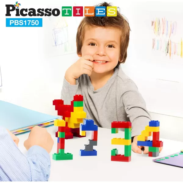 imagePicassoTiles 100 Piece Large Construction Brick Building Blocks STEM Bricks Toy Set Creative Learning Early Education Playset 5 Colors 4 Unique Shapes Mix ampamp Match Toys for Kids Boys Girls Child Age 3PBS1750