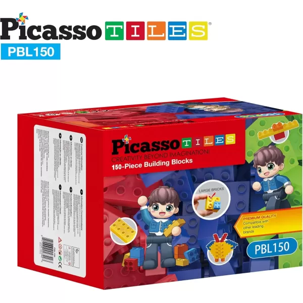 imagePicassoTiles 100 Piece Large Construction Brick Building Blocks STEM Bricks Toy Set Creative Learning Early Education Playset 5 Colors 4 Unique Shapes Mix ampamp Match Toys for Kids Boys Girls Child Age 3PBL150
