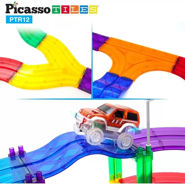 imagePicassoTiles 12 Piece Race Track AddOn Magnetic Building Block Set Magnet Tiles Construction Toy STEM Learning Kit Early Education Kids Toys Playset Pretend Play Blocks Child Brain Development PTR12PTR12