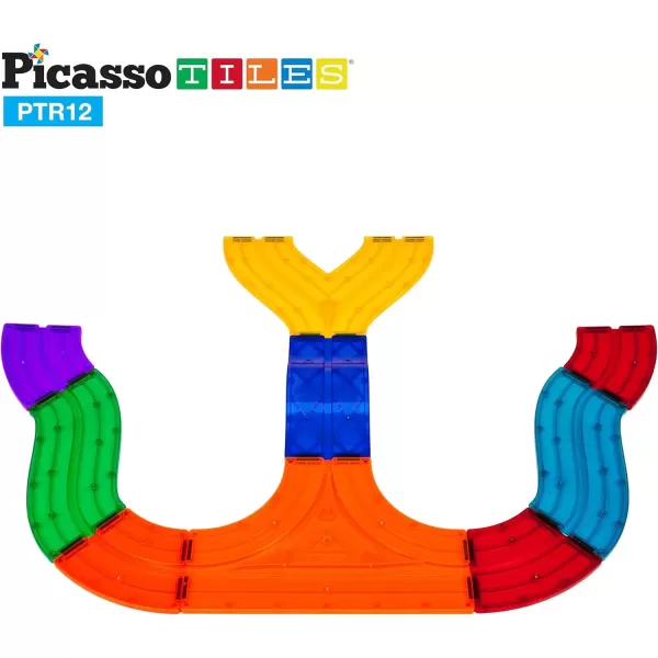 imagePicassoTiles 12 Piece Race Track AddOn Magnetic Building Block Set Magnet Tiles Construction Toy STEM Learning Kit Early Education Kids Toys Playset Pretend Play Blocks Child Brain Development PTR12PTR12