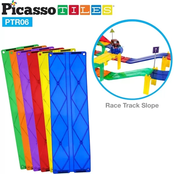 imagePicassoTiles 12 Piece Race Track AddOn Magnetic Building Block Set Magnet Tiles Construction Toy STEM Learning Kit Early Education Kids Toys Playset Pretend Play Blocks Child Brain Development PTR12PTR06