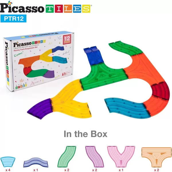 imagePicassoTiles 12 Piece Race Track AddOn Magnetic Building Block Set Magnet Tiles Construction Toy STEM Learning Kit Early Education Kids Toys Playset Pretend Play Blocks Child Brain Development PTR12PTR12