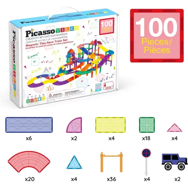imagePicassoTiles 12 Piece Race Track AddOn Magnetic Building Block Set Magnet Tiles Construction Toy STEM Learning Kit Early Education Kids Toys Playset Pretend Play Blocks Child Brain Development PTR12PTR100