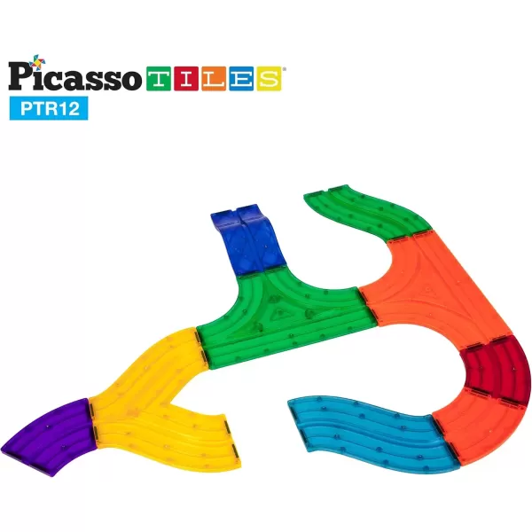 imagePicassoTiles 12 Piece Race Track AddOn Magnetic Building Block Set Magnet Tiles Construction Toy STEM Learning Kit Early Education Kids Toys Playset Pretend Play Blocks Child Brain Development PTR12PTR12