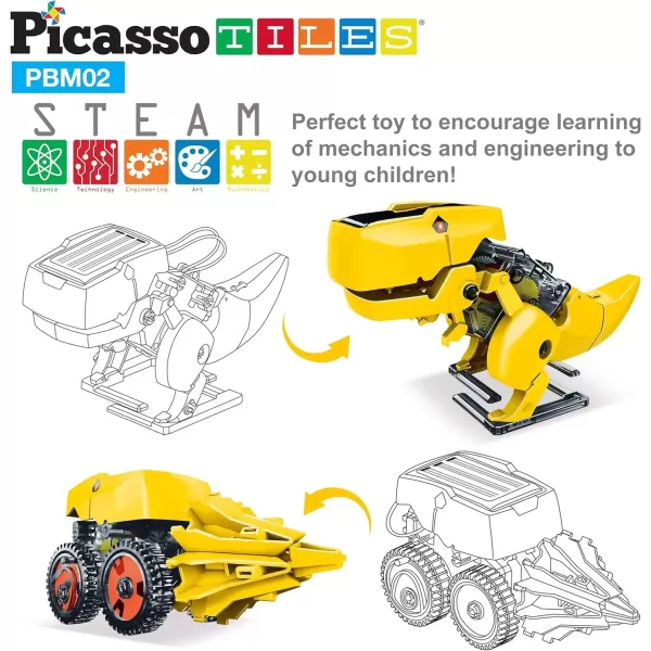 imagePicassoTiles 152 Pieces Building Block Set Kid Toy STEM Construction Sensory Toys Gifts Engineering Kit Educational wIdea Book Design Guide Storage Carry Box Power Drill Ratchet Age 3 PTN1523in1 Dinosaur