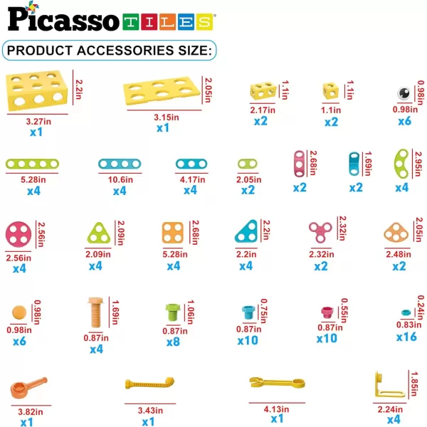 imagePicassoTiles 152 Pieces Building Block Set Kid Toy STEM Construction Sensory Toys Gifts Engineering Kit Educational wIdea Book Design Guide Storage Carry Box Power Drill Ratchet Age 3 PTN152115pc