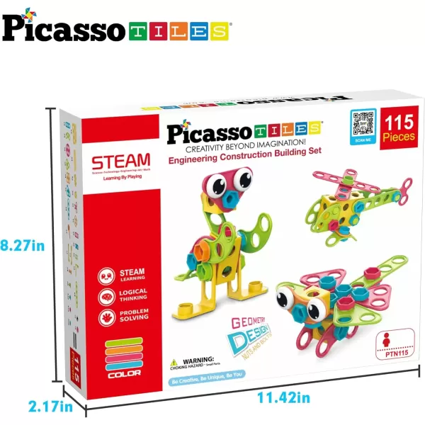 imagePicassoTiles 152 Pieces Building Block Set Kid Toy STEM Construction Sensory Toys Gifts Engineering Kit Educational wIdea Book Design Guide Storage Carry Box Power Drill Ratchet Age 3 PTN152115pc