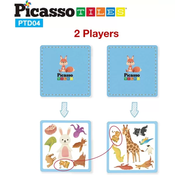imagePicassoTiles 56 PCs Animal Speed Matching Game Match Identical Pairs of Animals as Fast as Possible Educational Puzzle Family Activity Board Games with Portable Storage Box for Boys ampamp Girls Ages 3
