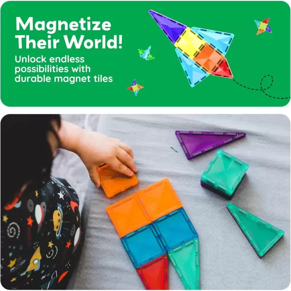imagePicassoTiles 60 Piece Magnetic Building Block Mini Diamond Series Travel Size OnTheGo Construction Toy Set STEM Learning Kit Educational Playset Child Brain Development Stacking Blocks PTM60
