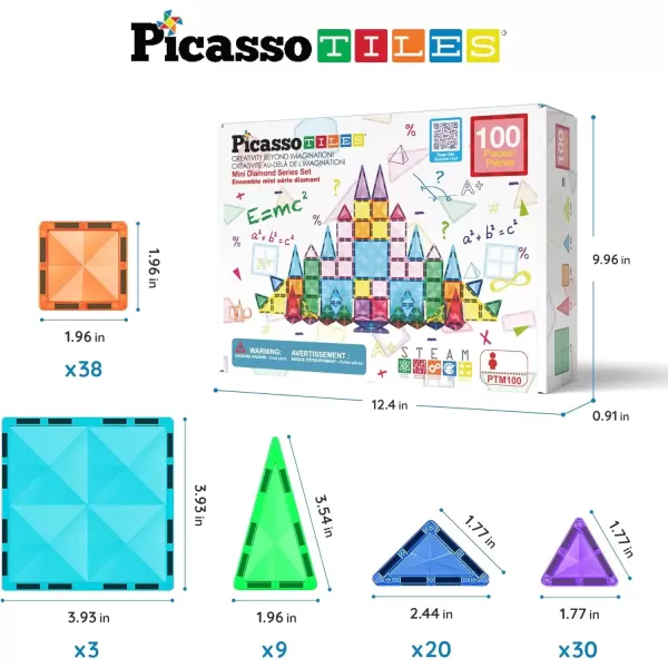 imagePicassoTiles 80 Piece Mini Size Magnetic Tiles Sensory Magnet Toys Diamond Series Construction Building Blocks Set STEM Learning Travel Size Educational Toy for Kids Boys Girls Toddlers Age 3 PTM80100pc