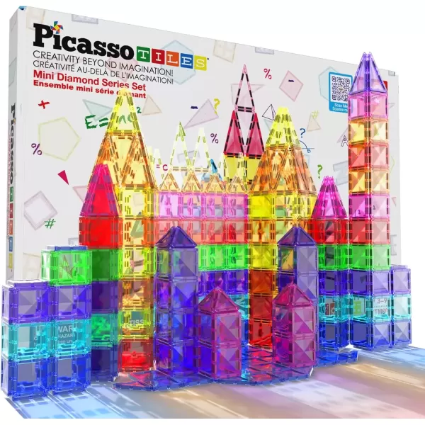 imagePicassoTiles 80 Piece Mini Size Magnetic Tiles Sensory Magnet Toys Diamond Series Construction Building Blocks Set STEM Learning Travel Size Educational Toy for Kids Boys Girls Toddlers Age 3 PTM8080pc