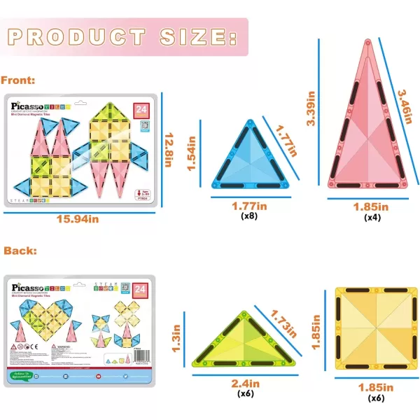 imagePicassoTiles 80 Piece Mini Size Magnetic Tiles Sensory Magnet Toys Diamond Series Construction Building Blocks Set STEM Learning Travel Size Educational Toy for Kids Boys Girls Toddlers Age 3 PTM8024pc