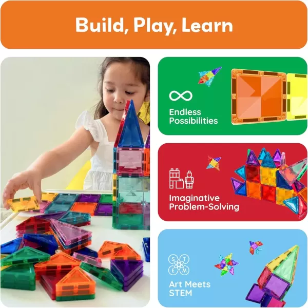 imagePicassoTiles 80 Piece Mini Size Magnetic Tiles Sensory Magnet Toys Diamond Series Construction Building Blocks Set STEM Learning Travel Size Educational Toy for Kids Boys Girls Toddlers Age 3 PTM80100pc
