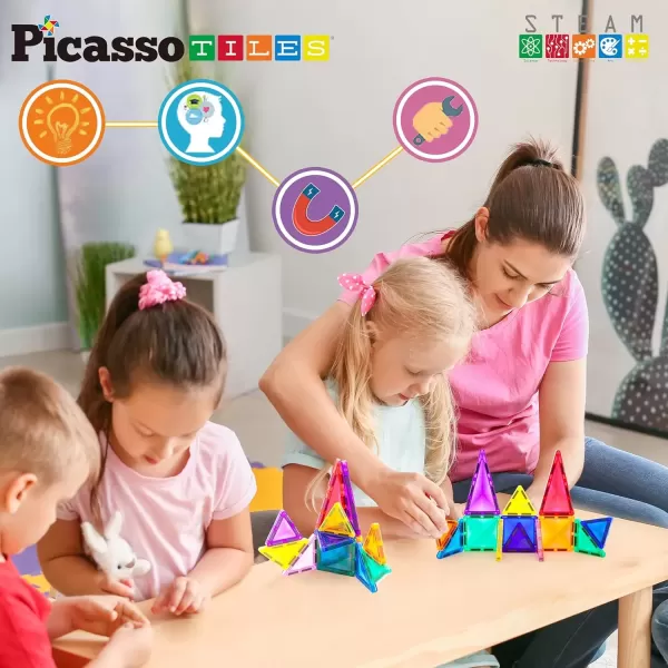 imagePicassoTiles 80 Piece Mini Size Magnetic Tiles Sensory Magnet Toys Diamond Series Construction Building Blocks Set STEM Learning Travel Size Educational Toy for Kids Boys Girls Toddlers Age 3 PTM8013pc
