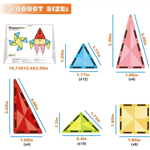imagePicassoTiles 80 Piece Mini Size Magnetic Tiles Sensory Magnet Toys Diamond Series Construction Building Blocks Set STEM Learning Travel Size Educational Toy for Kids Boys Girls Toddlers Age 3 PTM8036pc