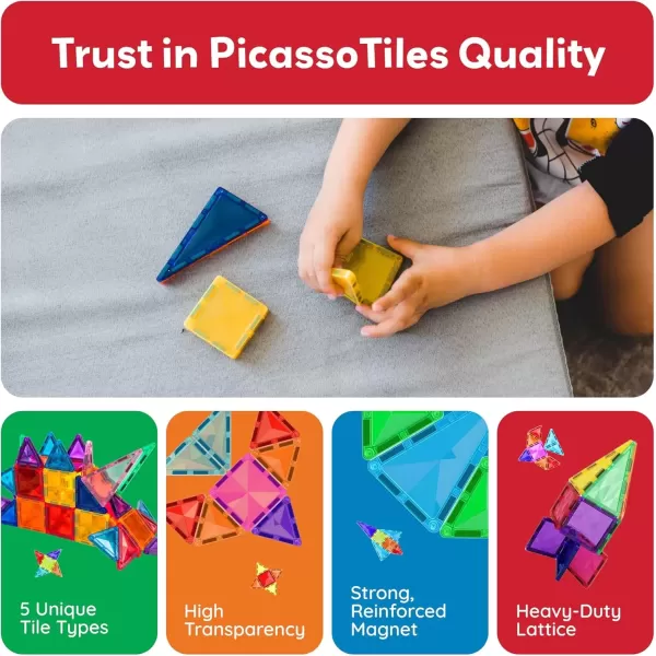 imagePicassoTiles 80 Piece Mini Size Magnetic Tiles Sensory Magnet Toys Diamond Series Construction Building Blocks Set STEM Learning Travel Size Educational Toy for Kids Boys Girls Toddlers Age 3 PTM80100pc