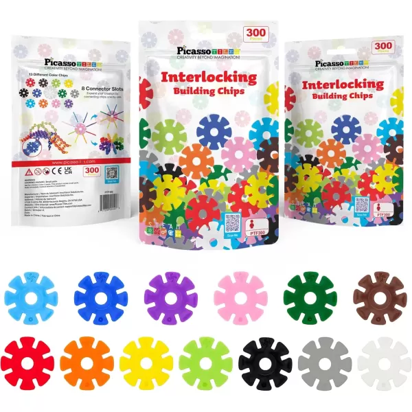 imagePicassoTiles Construction Building Chips Block 300 Piece Set Interlocking Plastic Disc STEM Learning Toy Creative Education Child Brain Development Play for Toddler Kids Boys Girls Ages 3 ampamp Up PTF300