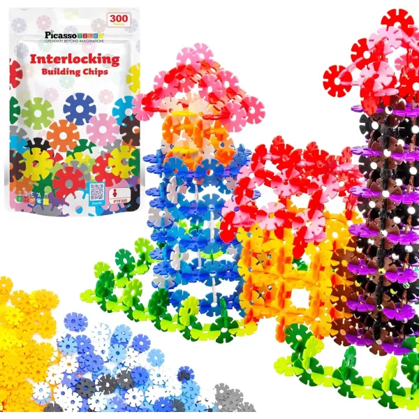 imagePicassoTiles Construction Building Chips Block 300 Piece Set Interlocking Plastic Disc STEM Learning Toy Creative Education Child Brain Development Play for Toddler Kids Boys Girls Ages 3 ampamp Up PTF300