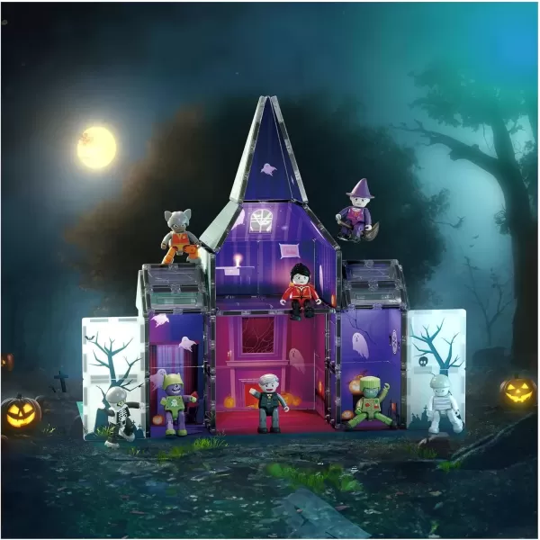 imagePicassoTiles Haunted House Theme Magnet Tile Building Blocks 8 Action Figures Magnetic Construction Toy Double Sided Printing Education STEM Learning Playset Halloween Adventure Kid Ages 3 PTQ03