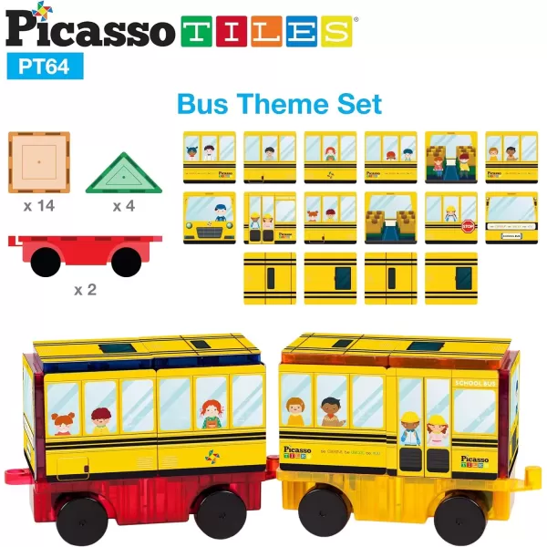 imagePicassoTiles Magnet Building Blocks STEM Learning Construction Toy Set Early Education Kit 3in1 Rocket School Bus Train Theme StickOn Puzzle Pretend Play Magnetic Tiles Kids Building Block Toys