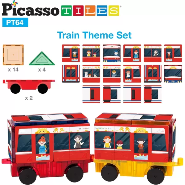 imagePicassoTiles Magnet Building Blocks STEM Learning Construction Toy Set Early Education Kit 3in1 Rocket School Bus Train Theme StickOn Puzzle Pretend Play Magnetic Tiles Kids Building Block Toys