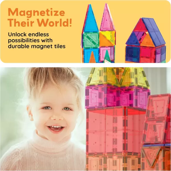 imagePicassoTiles Magnetic Tiles 60pcs Kids Toys Classroom Sensory Toy for Toddlers STEM Learning Building Blocks Montessori Pretend Play Magnet Tile Construction Stacking Block Boys Girls Ages 3 PT60