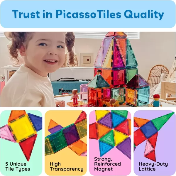 imagePicassoTiles Magnetic Tiles 60pcs Kids Toys Classroom Sensory Toy for Toddlers STEM Learning Building Blocks Montessori Pretend Play Magnet Tile Construction Stacking Block Boys Girls Ages 3 PT60