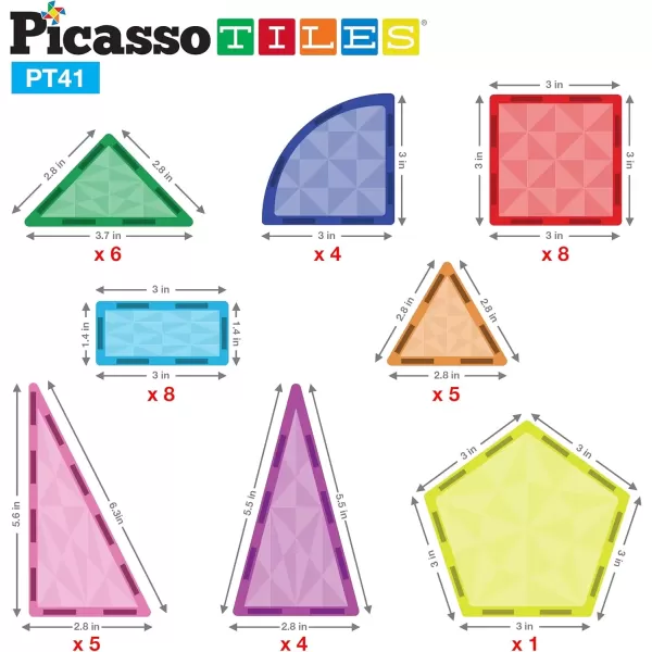 imagePicassoTiles Magnetic Tiles Building Block Construction Toy Set Prism Magnet Tile Blocks STEM STEAM Learning Kit Early Education Builder Playset Toys for Children Toddler Boy Girl Age 3 PT41