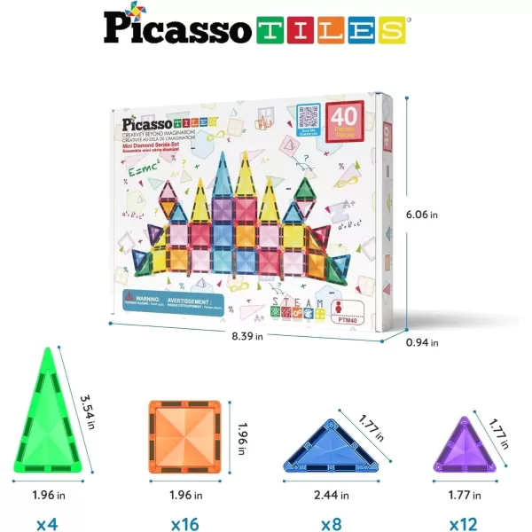 imagePicassoTiles Magnetic Tiles Building Blocks Mini Size Diamond Series Magnet Toys Travel Size OnTheGo Magnets Construction Sensory Toys Gifts Educational Set STEM Learning Kit Playset PTM40