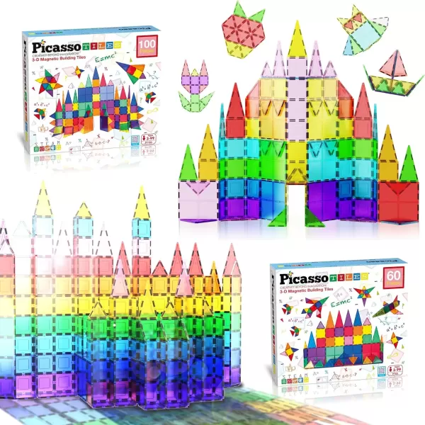 imagePicassoTiles Mega Building Bundle 100PC  60PC Magnet Tiles Construction Blocks Playsets STEAM Learning ampamp Educational Sensory Playset for Preschool ampamp Kindergarten Kids Ages 3 A Classroom Must Have