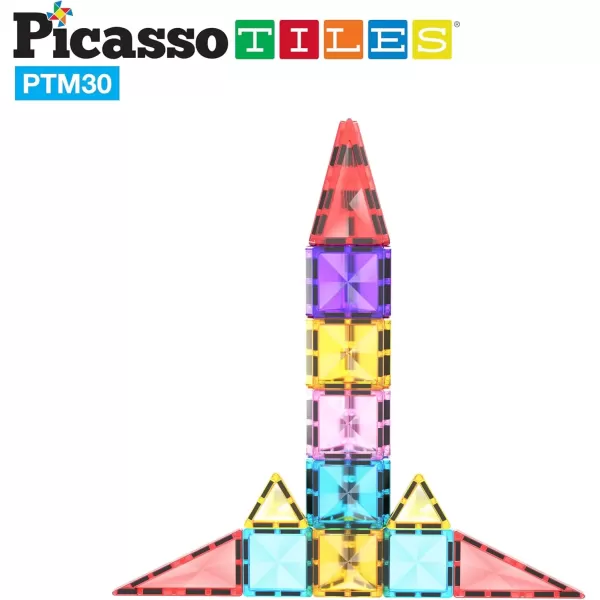 imagePicassoTiles Mini Size Magnetic Tiles Sensory Magnet Toys Diamond Series Construction Building Blocks Set STEM Learning Travel Size Educational Toy for Kids Boys Girls Toddlers Age 3 PTM30